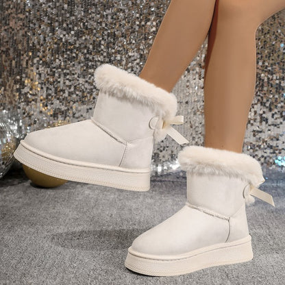 Bottines fourrées hiver avec nœud  – Élégance et Chaleur