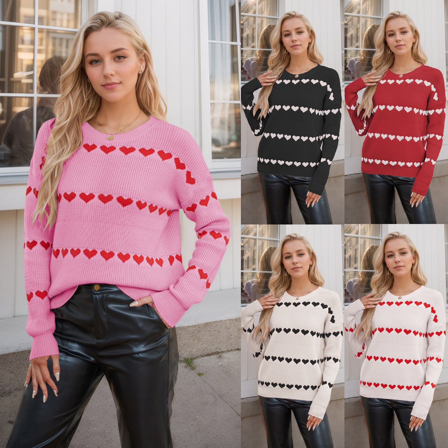 Pull à Rayures Roses avec Cœur Lovey