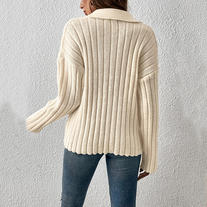 Pull Femme Chic et Décontracté à Col Polo