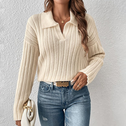 Pull Femme Chic et Décontracté à Col Polo