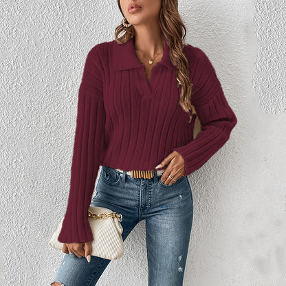 Pull Femme Chic et Décontracté à Col Polo