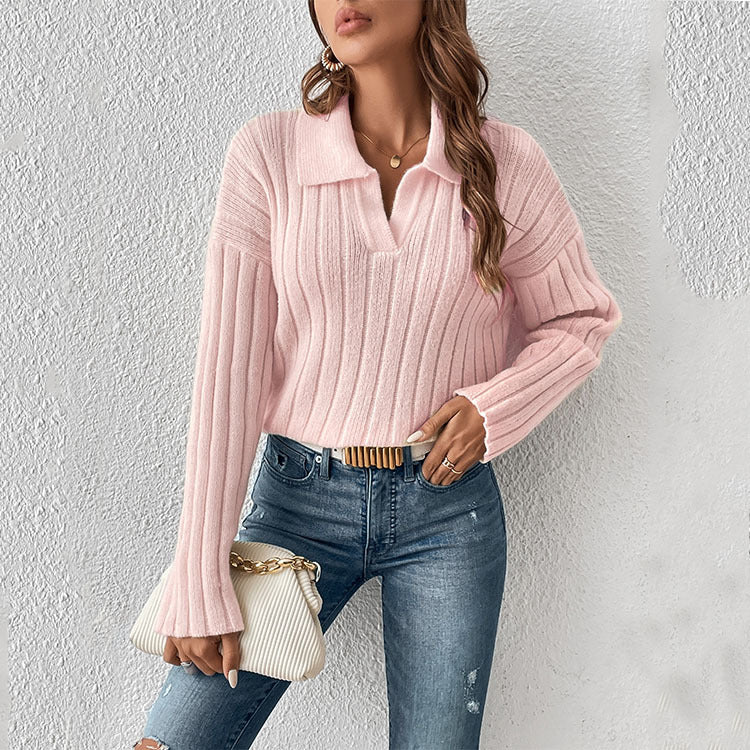 Pull Femme Chic et Décontracté à Col Polo